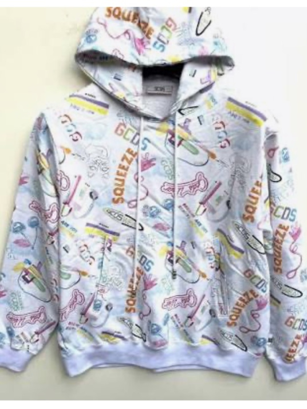 GCDS  Unisex White Multicolor All-Over Print Hoodie size XS